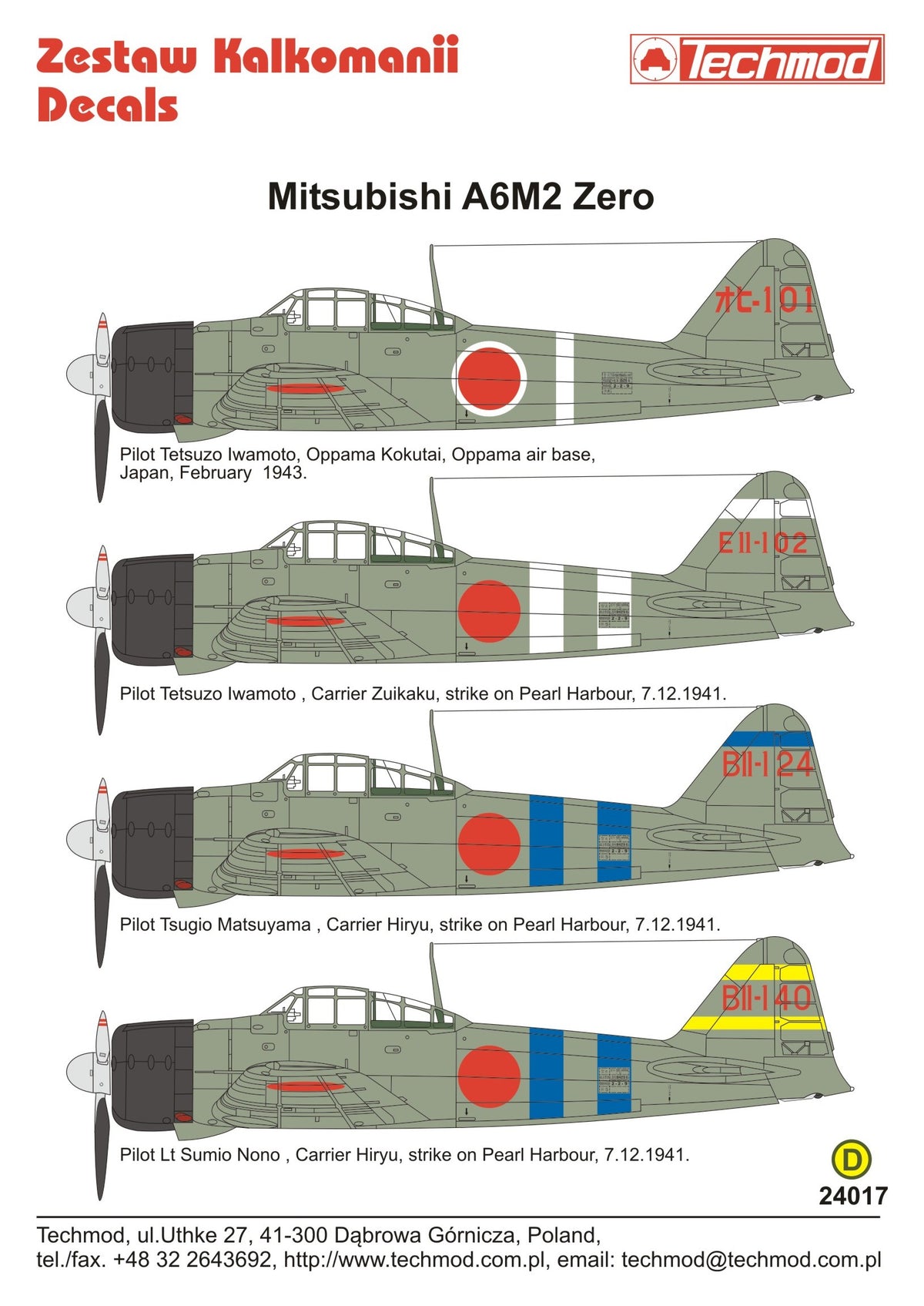 Techmod 24017 1:24 Mitsubishi A6M2 Zero