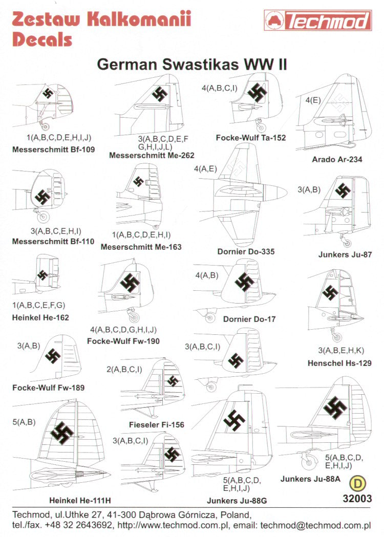 Techmod 32003 1:32 Luftwaffe/German Swastikas. Different sizes and styles