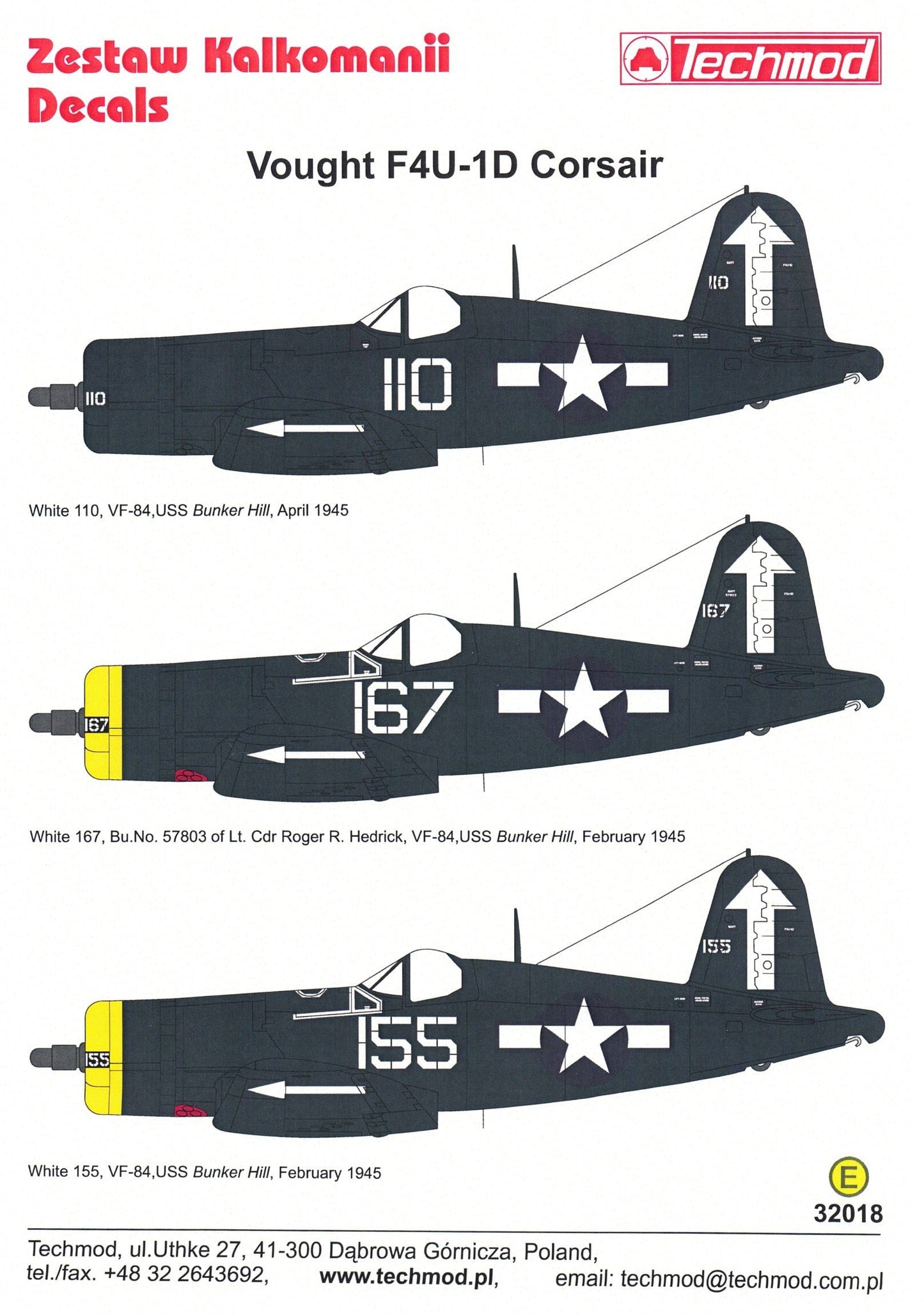 Techmod decals 32018 1:32 Vought F4U-1D Corsair