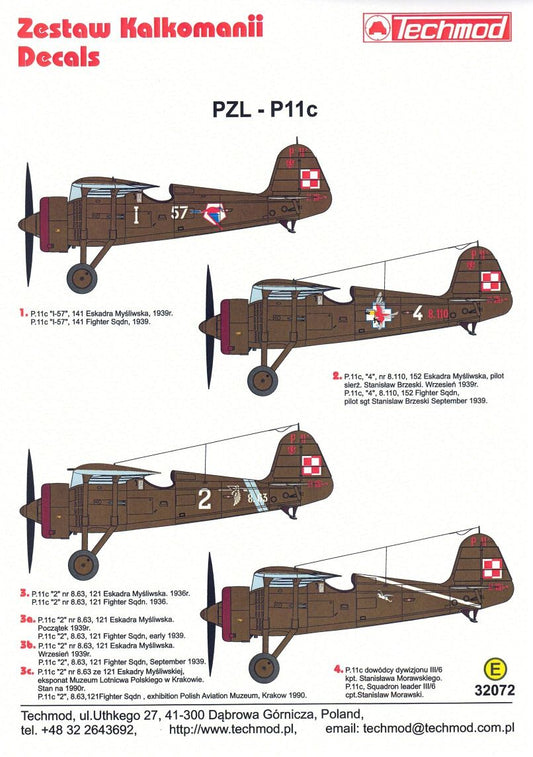 Techmod 32072 1:32 PZL P.11c Camouflage and markings versions