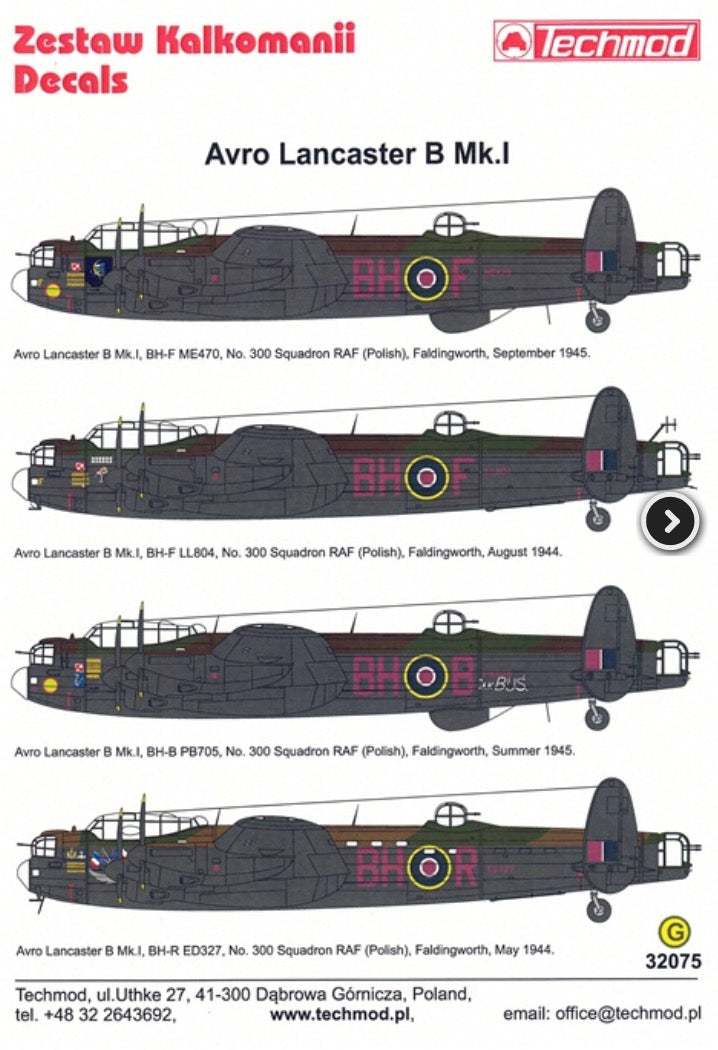 Techmod 32075 1:32 Avro Lancaster B.I Camouflage and marking versions