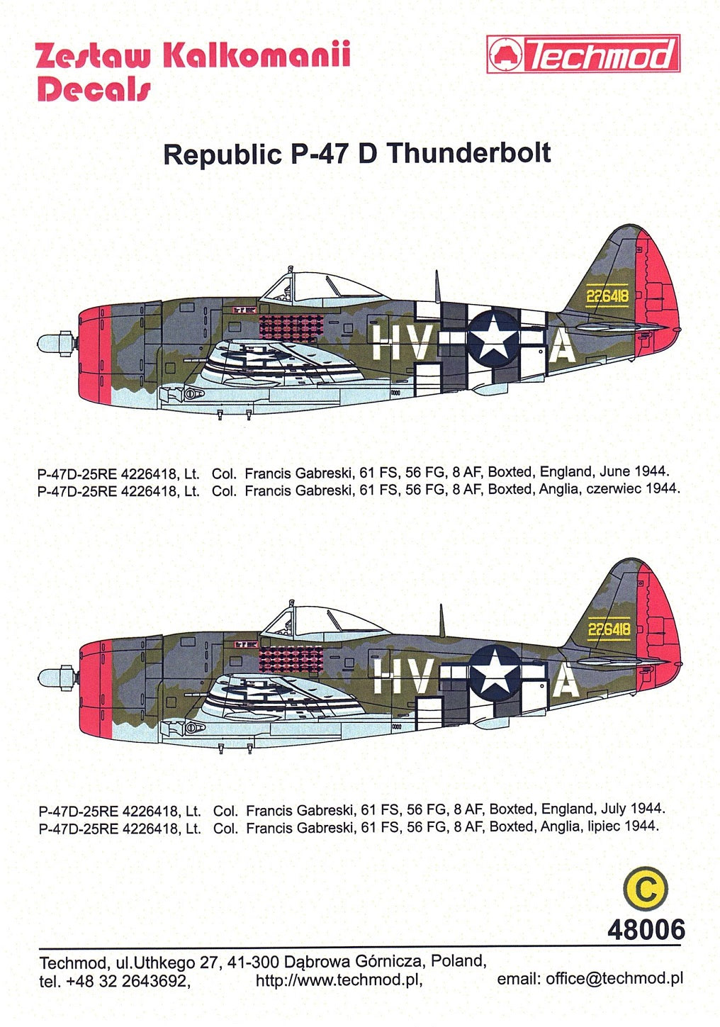 Techmod 48006 1:48 Republic P-47D Thunderbolt 'Bubbletop'