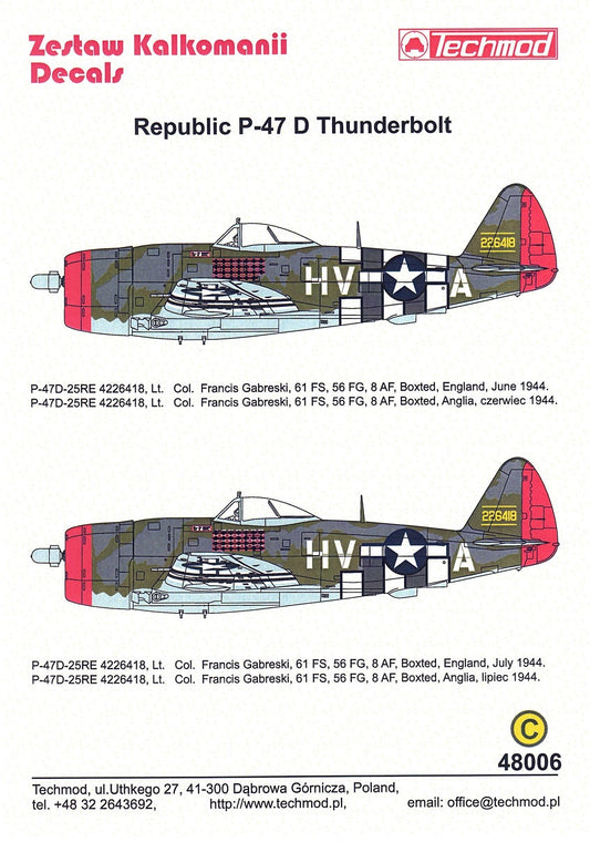 Techmod 48006 1:48 Republic P-47D Thunderbolt 'Bubbletop'