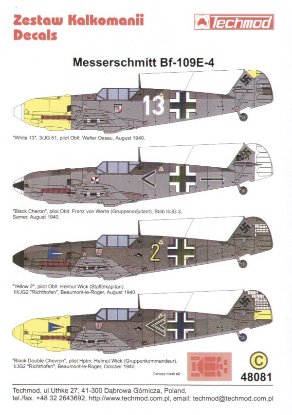 Techmod 48081 1:48 Messerschmitt Bf-109E-4