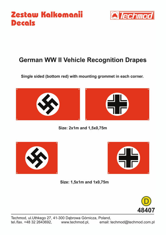 Techmod 48407 1:48 German WWII vehicle recognition flags. Single sided with mounting grommet in each corner