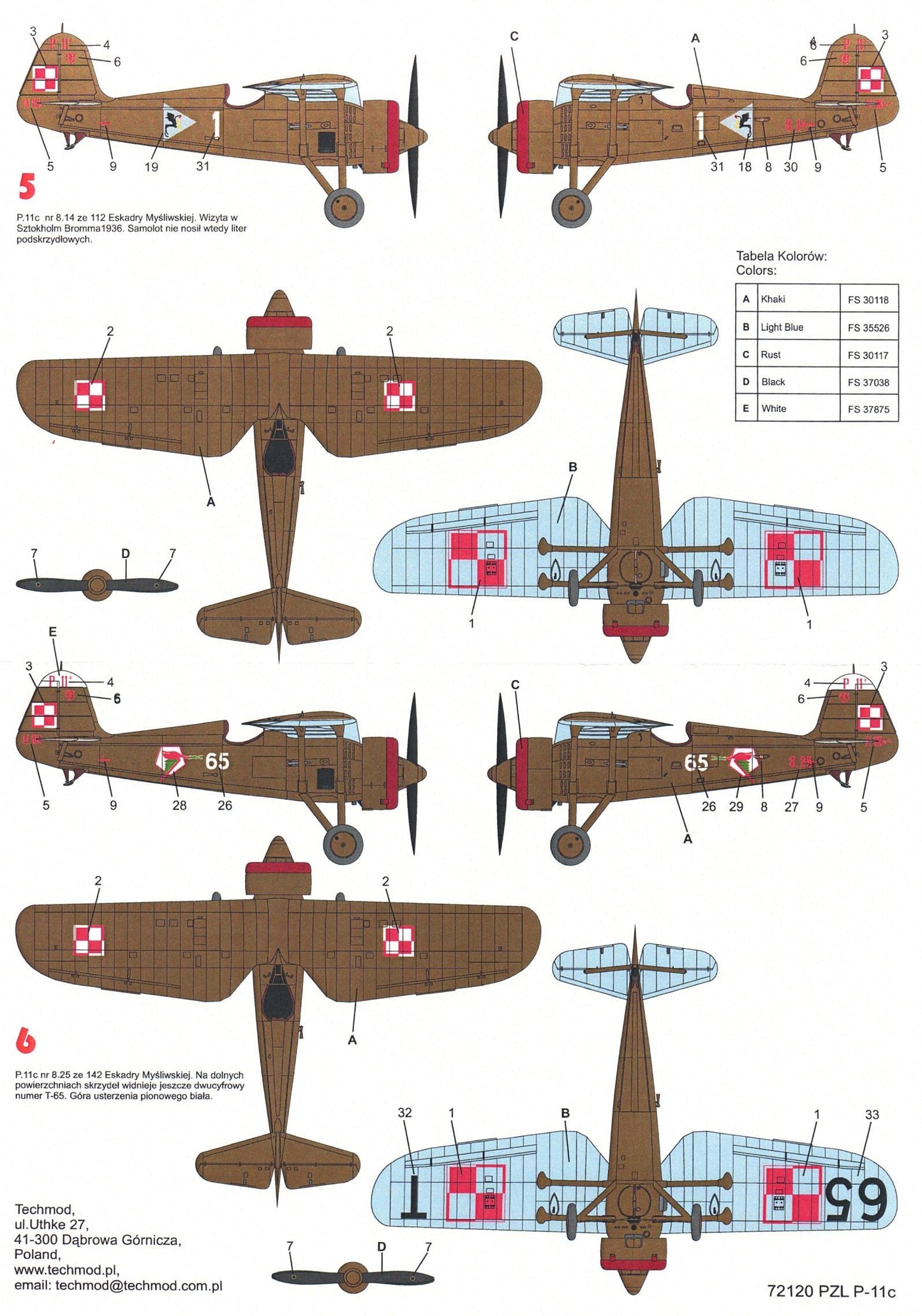 Techmod decals 72120 1:72 PZL P.11C