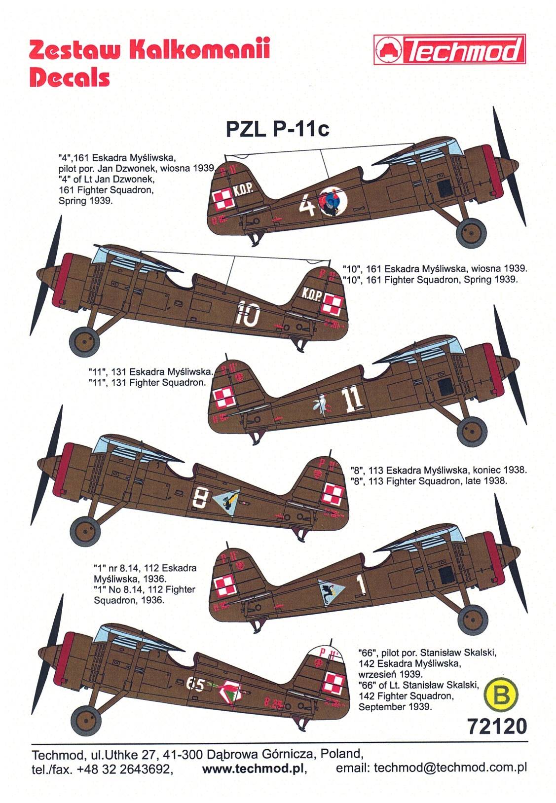 Techmod decals 72120 1:72 PZL P.11C