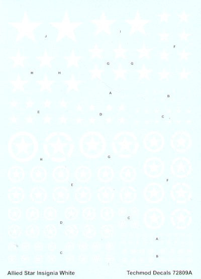 Techmod 72809 1:72  Allied White ID Stars, 3 styles with or without outline circle in 9 sizes