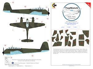 TopNotch TNM32-M018 1:32 Messerschmitt Me-410A-1/U-2 Hornisse Pat B KG 51 Camouflage pattern paint mask (designed to be used with HPH Model kits)