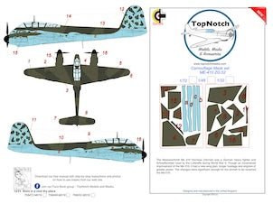 TopNotch TNM32-M019 1:32 Messerschmitt Me-410 Hornisse Pat C KG 52 Camouflage pattern paint mask (designed to be used with HPH Model kits)