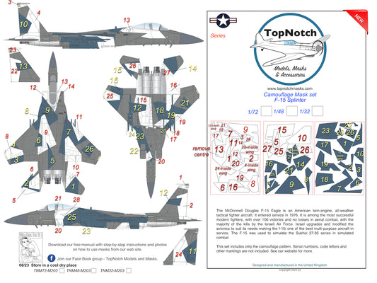 TopNotch TNM32-M203 1:32 McDonnell F-15C Eagle Eagle Splinter scheme Camouflage pattern paint mask (designed to be used with kits)