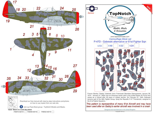 TopNotch TNM72-M219 1:72 P-47D Thunderbolt 'Bubble top' 'Gabreski' Alternative Camouflage pattern paint mask