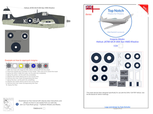 TopNotch TNM24-I010 1:24 Grumman Hellcat JX789 6A-K 808 Sqn H.M.S. Khedive