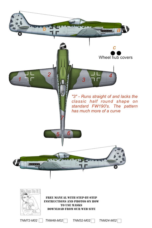TopNotch TNM24-M002 1:24 Focke-Wulf Fw-190D - 'JG54' camouflage pattern paint masks (designed to be used with Trumpeter kits)