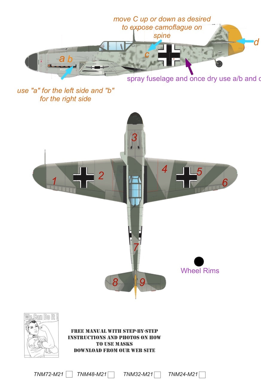 TopNotch TNM24-M021 1:24 Messerschmitt Bf-109F-2/F-4/G-2/G-4 pt 1 camouflage pattern paint masks