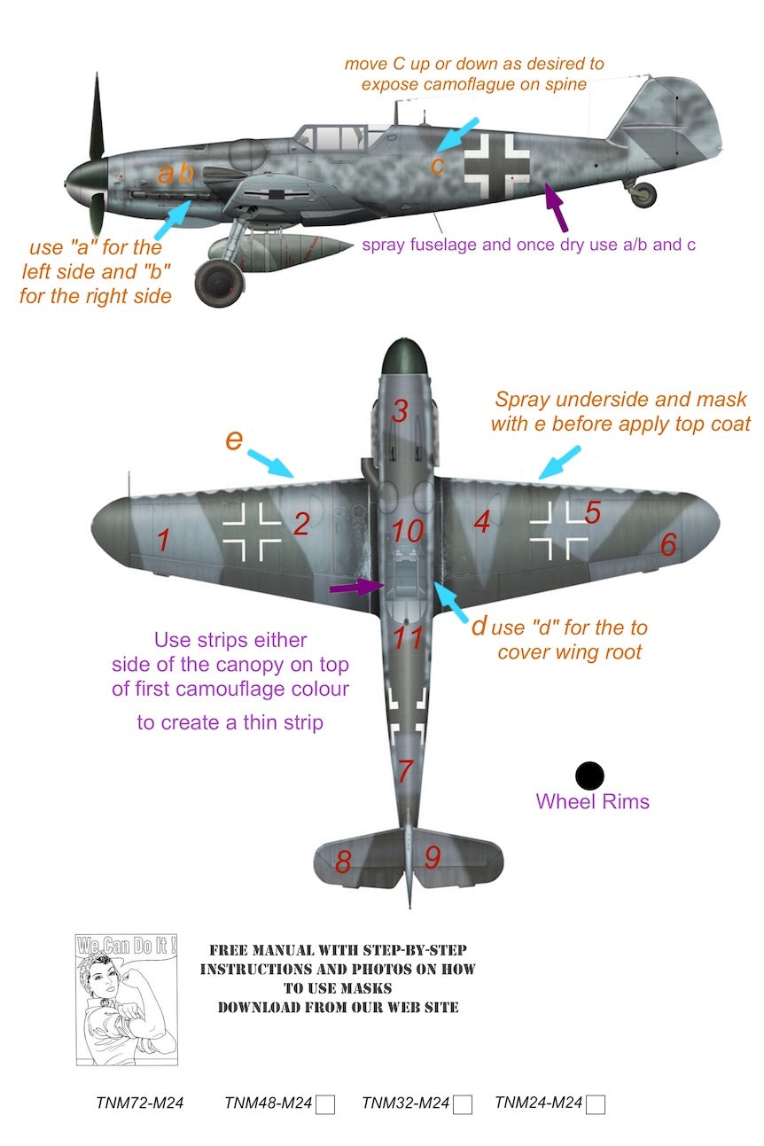 TopNotch TNM24-M024 1:24 Messerschmitt Bf-109G WNF camouflage pattern paint masks