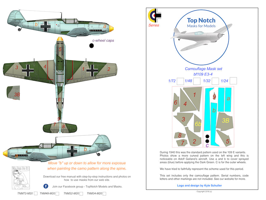 TopNotch TNM24-M028 1:24 Messerschmitt Bf-109E-3/Bf-109E-4 camouflage pattern paint masks