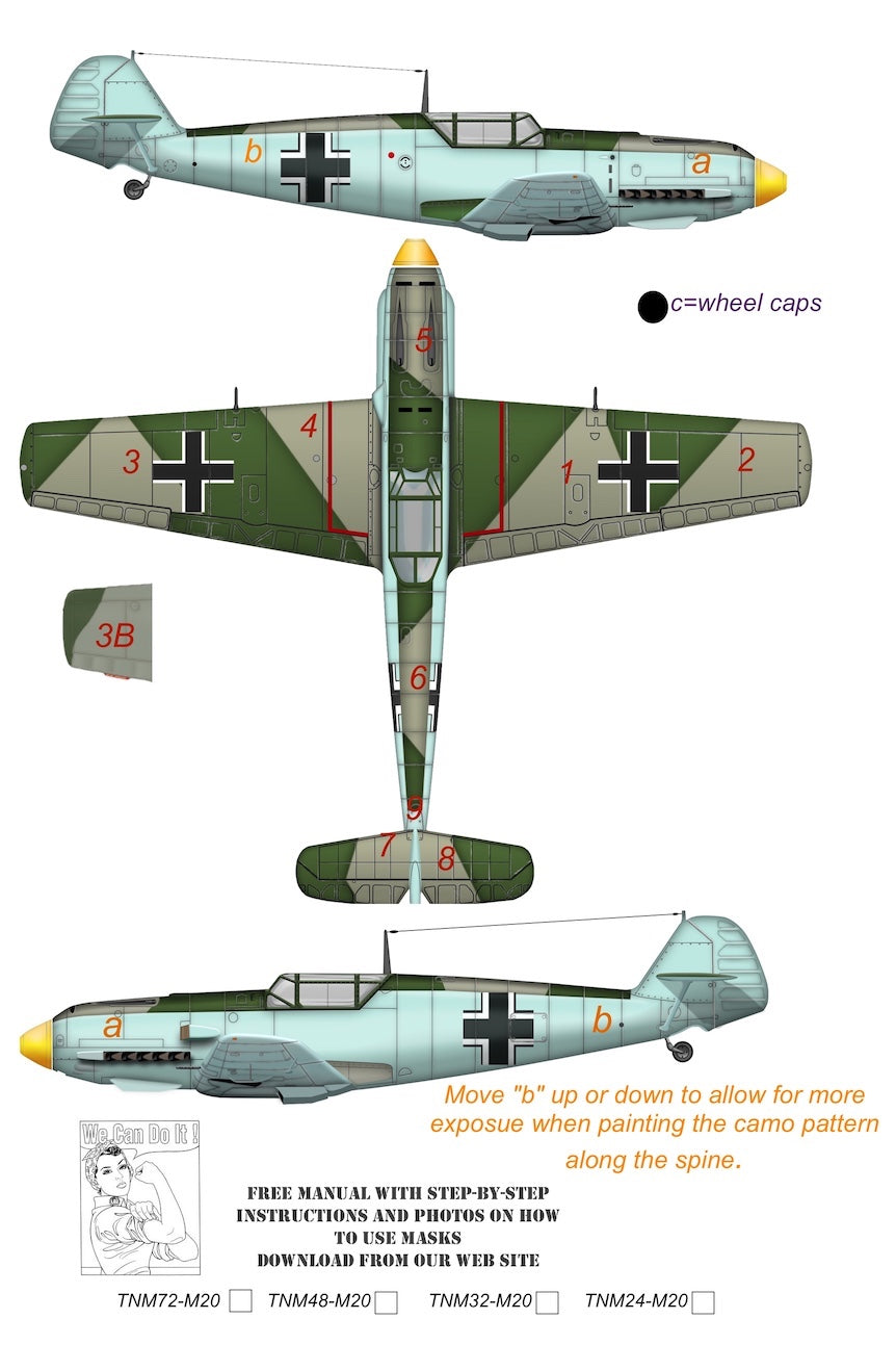 TopNotch TNM24-M028 1:24 Messerschmitt Bf-109E-3/Bf-109E-4 camouflage pattern paint masks