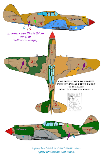 TopNotch TNM24-M040 1:24 Curtiss P-40B/P-40C Kittyhawk camouflage pattern paint masks
