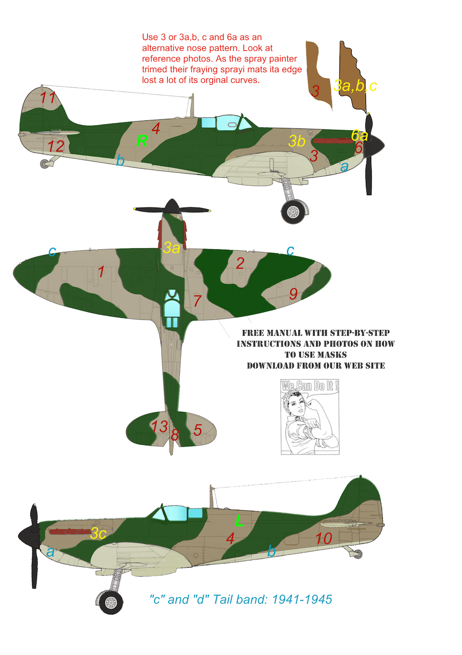 TopNotch TNM24-M050 1:24 Supermarine Spitfire Mk.I to Mk.V Pattern A camouflage pattern paint masks