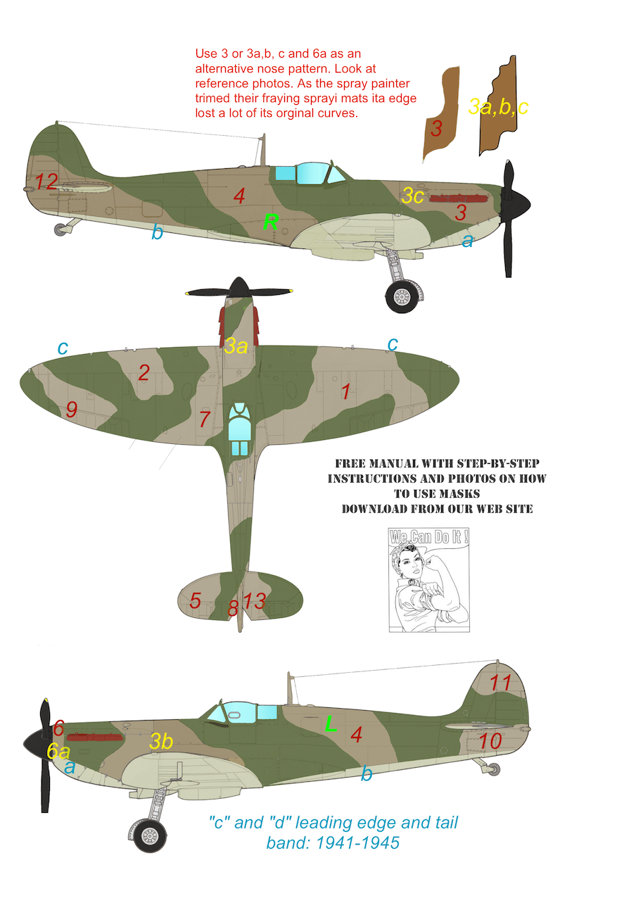 TopNotch TNM24-M051 1:24 Supermarine Spitfire Mk.I to Mk.V Pattern B camouflage pattern paint masks