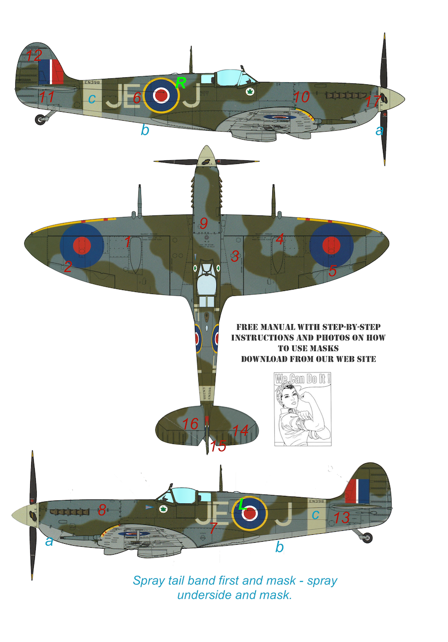 TopNotch TNM24-M053 1:24 Supermarine Spitfire Mk.IXc camouflage pattern paint masks