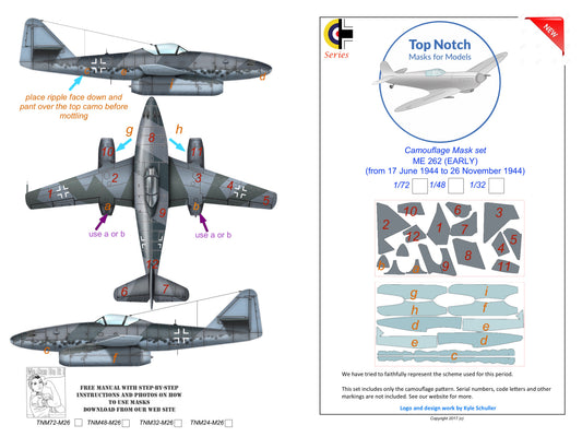 TopNotch TNM32-M026 1:32 Messerschmitt Me-262A-1 early camouflage pattern paint masks
