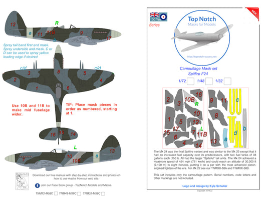 TopNotch TNM32-M058C 1:32 Supermarine Spitfire Mk.24 camouflage pattern paint masks
