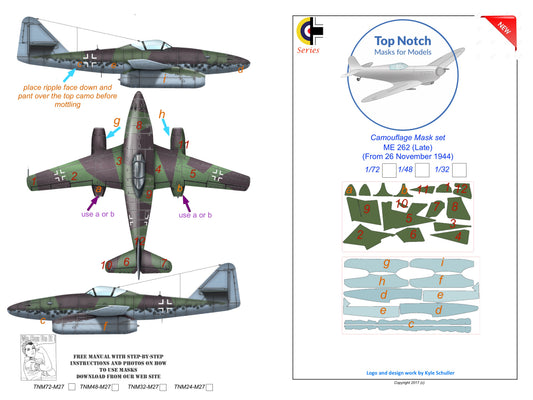 TopNotch TNM48-M027 1:48 Messerschmitt Me-262A-1 late camouflage pattern paint masks