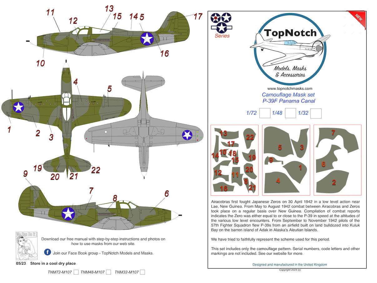 TopNotch TNM48-M107 1:48 Bell P-39F Airacobra USA Panama Canal camouflage pattern