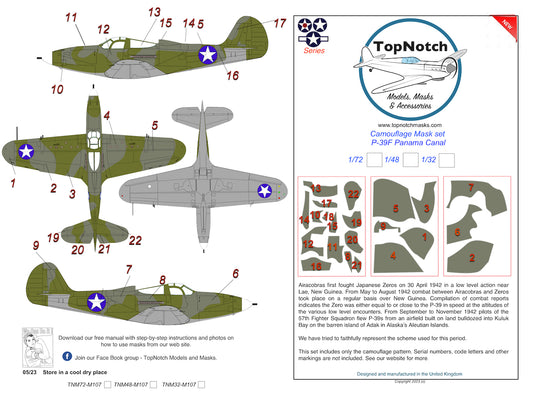 TopNotch TNM48-M107 1:48 Bell P-39F Airacobra USA Panama Canal camouflage pattern