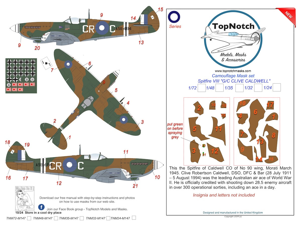 TopNotch TNM48-M147 1:48 Supermarine Spitfire Mk.VIII G/C Clive Robertson Caldwell DSO, DFC and bar.