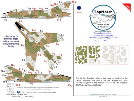 TopNotch TNM48-M236 1:48 Dassault SMB-2 Super Mystere 1973 camouflage pattern paint masks (designed to be used with Special Hobby kits)