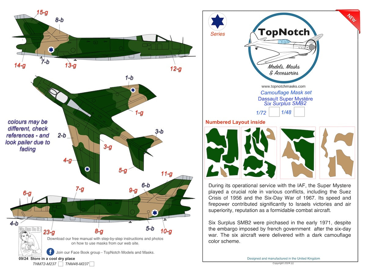 TopNotch TNM48-M237 1:48 Dassault Super Mystere SMB2 1971 camouflage pattern paint masks