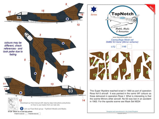 TopNotch TNM72-M235 1:72 Dassault Super Mystere SMB2 63 Sa’ar- (Mirror) camouflage pattern paint masks