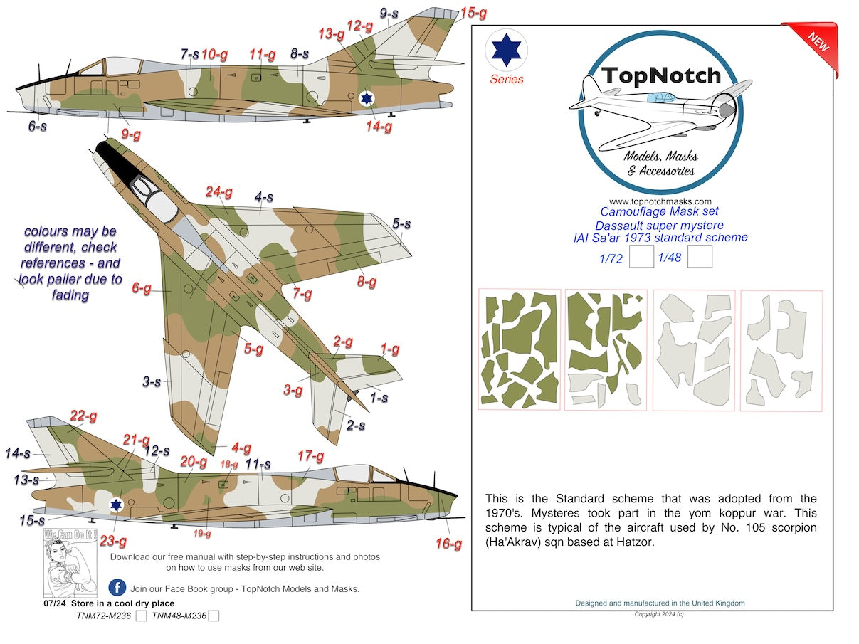 TopNotch TNM72-M236 1:72 Dassault Super Mystere SMB2 camouflage pattern paint masks