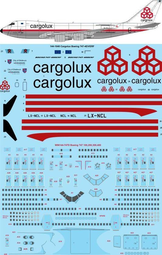 26 Decals TS144-1040 1:144 Cargolux Retro Boeing 747-4EV/ERF laser decal