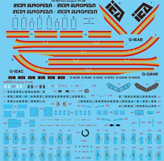 26 Decals 144-1055 1:144 Inter European 757-200 laser decal with screen print details - for Zvezda kit