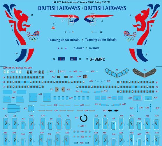 26 Decals TS144-1059 1:144 British Airways 'Sydney 2000' Boeing 757-200 Laser Decal with Screen Print Details - for Zvezda