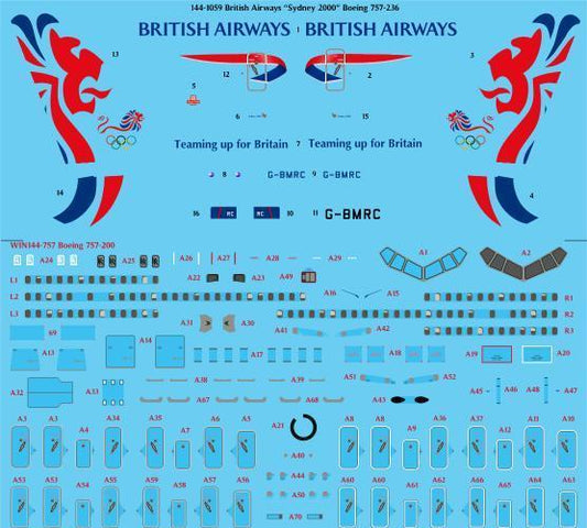 26 Decals TS144-1059 1:144 British Airways 'Sydney 2000' Boeing 757-200 Laser Decal with Screen Print Details - for Zvezda