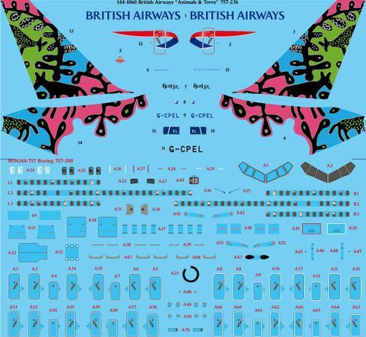 26 Decals TS144-1060 1:144 British Airways Animals & Trees Boeing 757-236 Laser Decal with Screen Print Details - for Zvezda