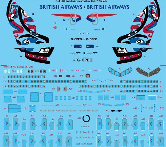 26 Decals TS144-1061 1:144 British Airways Whale Rider Boeing 757-236 Laser Decal with Screen Print Details - for Zvezda kit