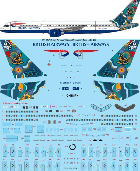 26 Decals TS144-1067 1:144 British Airways 'Nalanji Dreaming' Boeing 757-236 laser decal