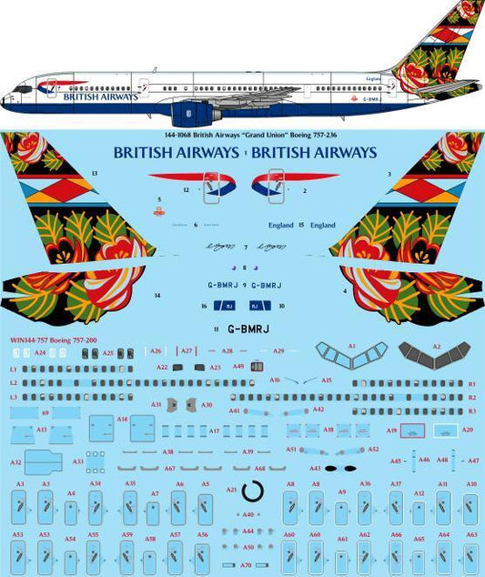 26 Decals TS144-1068 1:144 British Airways 'Grand Union' Boeing 757-236 laser decal