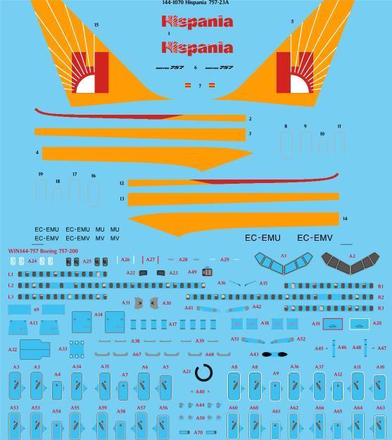 26 Decals 144-1070 1:144 Hispania 757-23A laser decal with screen print details - for Zvezda kit