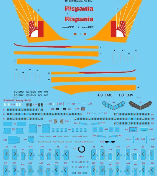 26 Decals 144-1070 1:144 Hispania 757-23A laser decal with screen print details - for Zvezda kit
