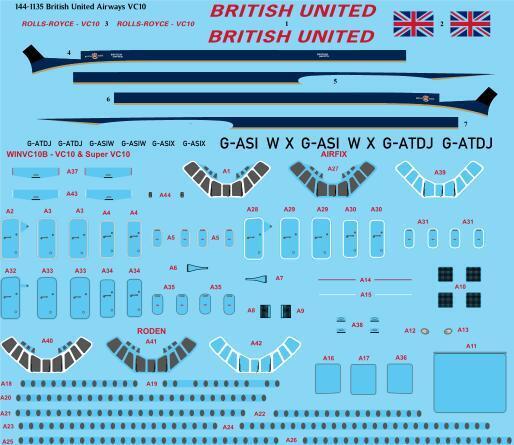26 Decals TS144-1135 1:144 British United Delivery Vickers VC-10 laser decal with screen print details