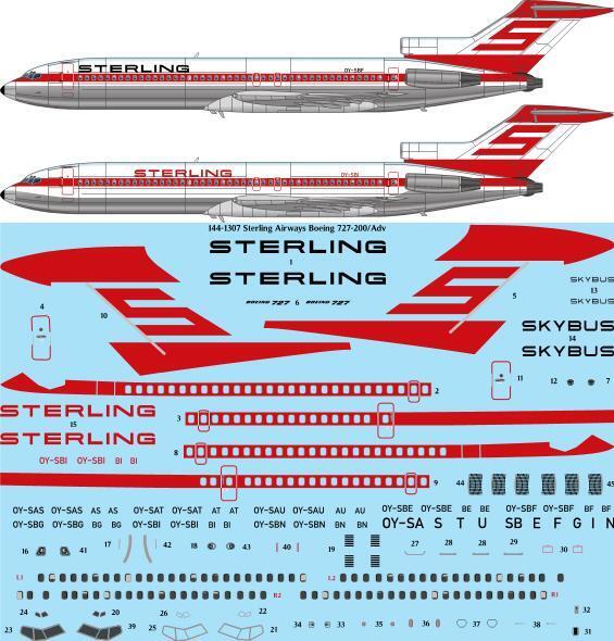 26 Decals TS144-1307 1:144 Sterling Airways Boeing 727-200/Adv laser decal for CRM kit