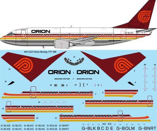 26 Decals TS144-1323 1:144 Orion Airways Boeing 737-300 Laser Decal - for Skyline Models kit