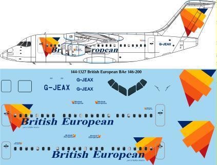 26 Decals TS144-1327 1:144 British European BAe 146-200 laser decal
